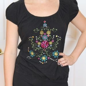 Stretchy Black Jeweled Top w/ Back Crochet Detail
